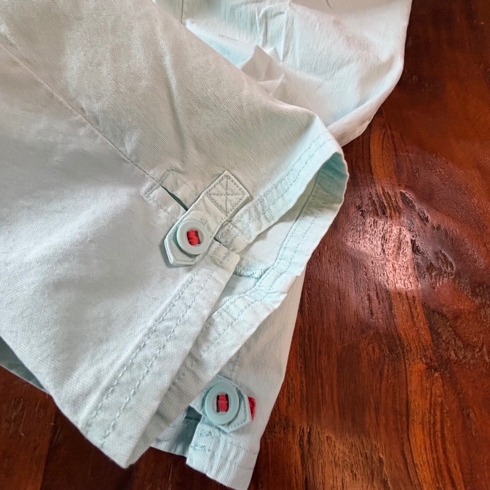 LL Bean Vintage Women Aqua Blue Chino Pants Coral Trim Button Hem Size 8 Reg - Picture 7 of 10